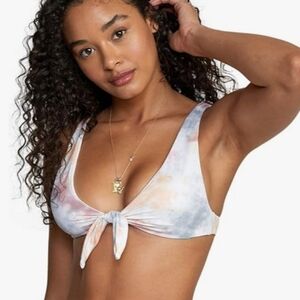 RVCA Women's Standard Tie Front Swimsuit Bikini Top